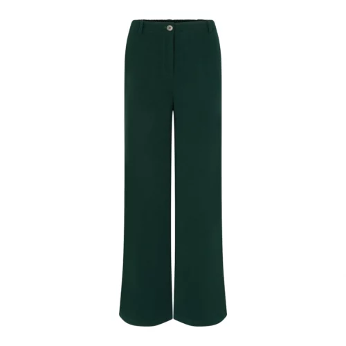 Ydence pants Solange Esmerald in donkergroen met rechte wijde pijpen, steekzakken en comfortabele pasvorm.