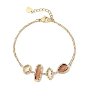 goudkleurige armband met bruine stenen, stainless steel armband met stenen, armband met bruine en heldere stenen, fijne verstelbare armband dames, armband met verschillende steenvormen, armband Anaïs goudkleur, armband 200748511