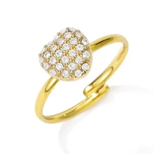 Goudkleurige ring Amour met een hartvormig detail bezet met heldere steentjes en een smalle open ringband